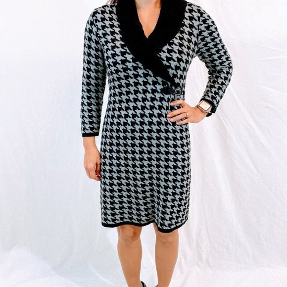 Calvin Klein Dresses & Skirts - Calvin Klein Black Gray Houndstooth Sweater Dress